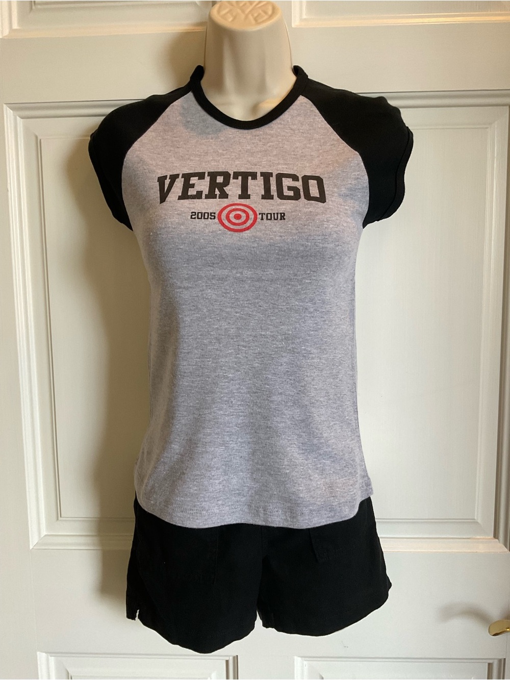 American Apparel Grey & Black U2 Vertigo 2005 Tour Graphic Raglan Tee